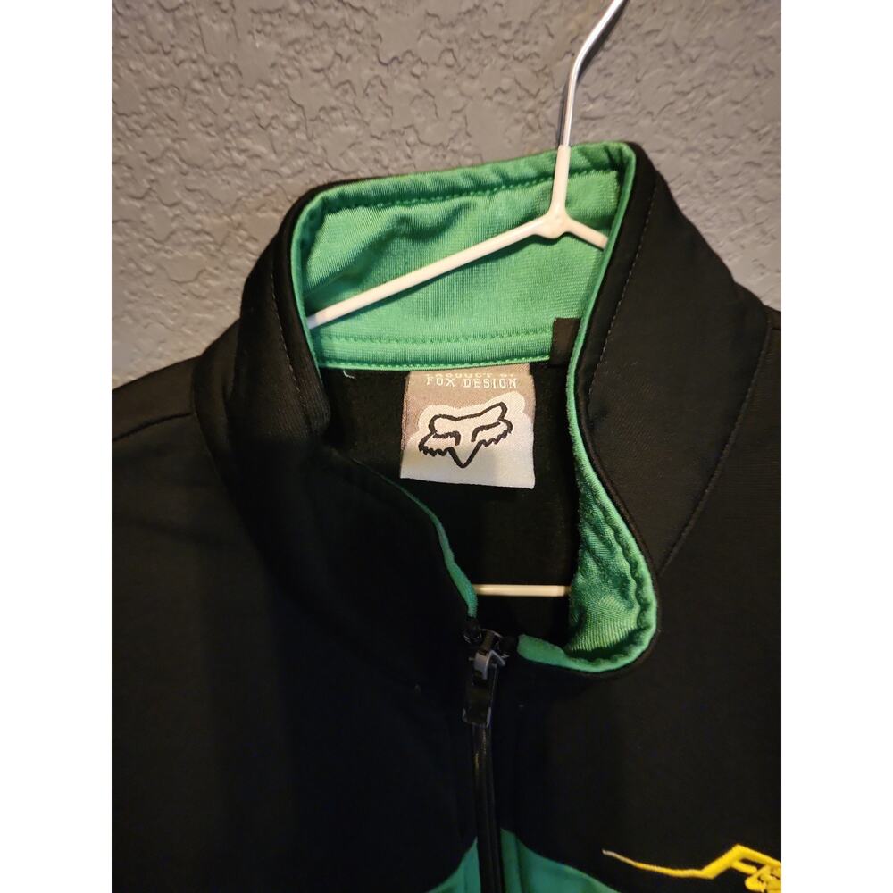 Fox Racing Mens XL Jacket Full Zip Up Retro Style Black Green Yellow Pockets - Picture 3 of 9